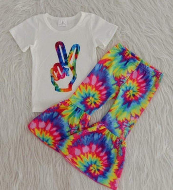 Peace, Victory outfit with tie dye bell bottom pants - You Are My Sunshine Boutique LLC