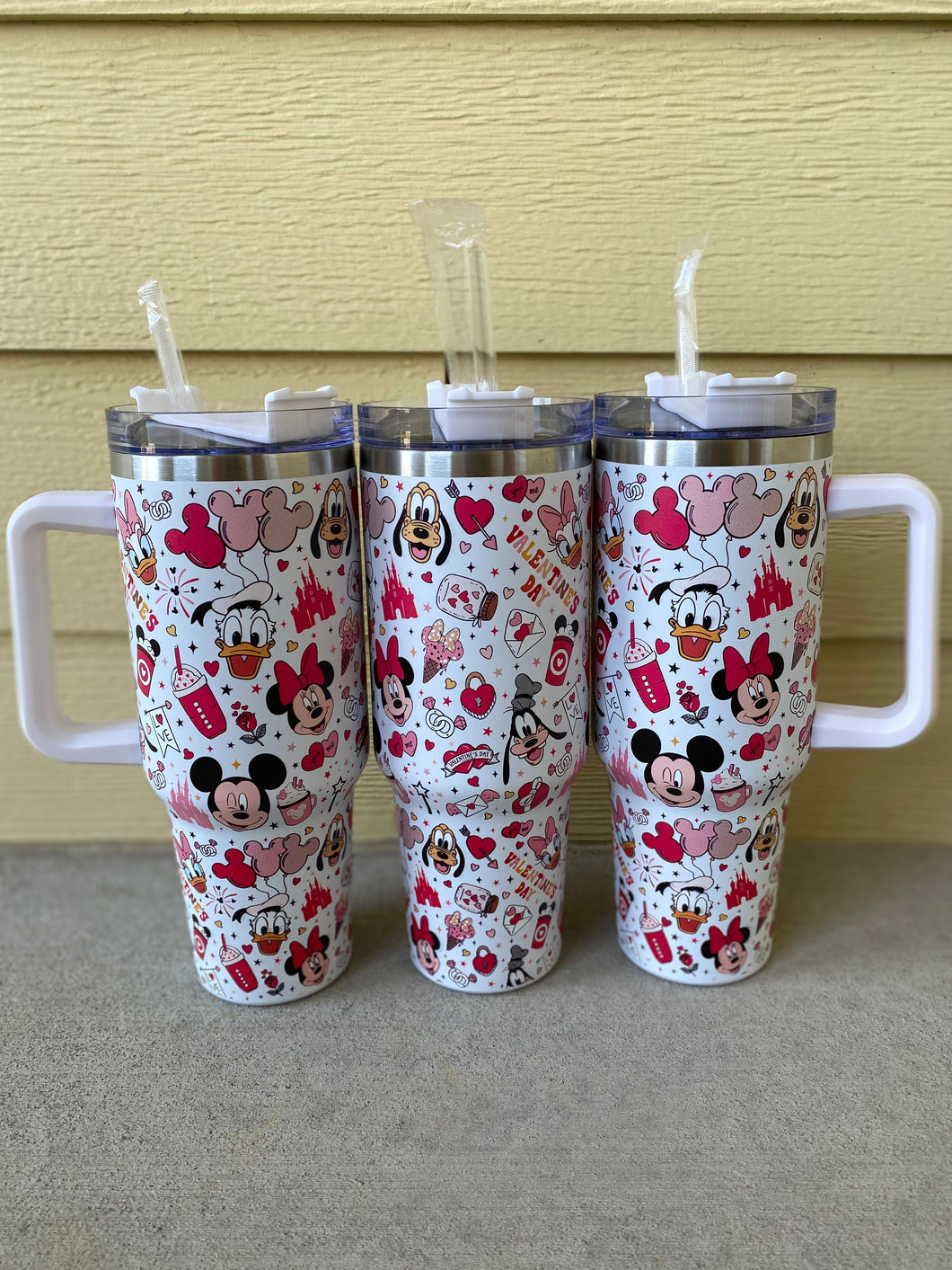 Valentine’s Day 40oz stainless steel tumbler with handle and straw