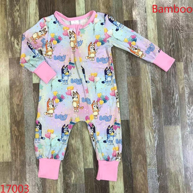 Preorder blue dog romper, bamboo material
