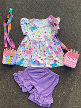 Load image into Gallery viewer, Unicorn and rainbow outfit with ruffle shorts - You Are My Sunshine Boutique LLC