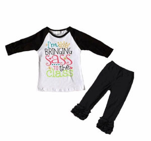 Bringing sass to the class outfit with black ruffle pants - You Are My Sunshine Boutique LLC