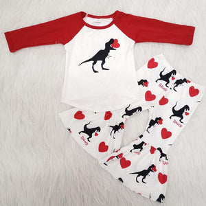 Dino and hearts Valentine outfit - You Are My Sunshine Boutique LLC