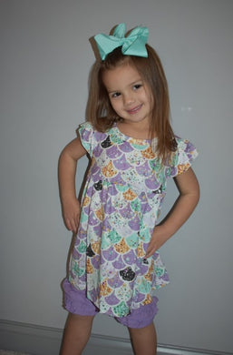Mermaid outfit with purple ruffle shorts - You Are My Sunshine Boutique LLC
