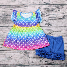 Load image into Gallery viewer, Mermaid outfit with blue ruffle shorts - You Are My Sunshine Boutique LLC