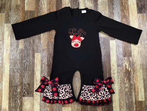 Embroidery reindeer romper - You Are My Sunshine Boutique LLC