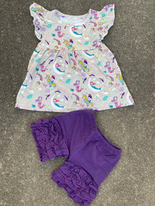 Purple mermaid outfit with ruffle shorts - You Are My Sunshine Boutique LLC