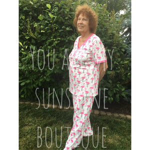 Adult flamingo pjs - You Are My Sunshine Boutique LLC