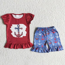 Load image into Gallery viewer, 4th of July, red, white and blue, Anchor patriotic outfit