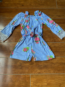 Blue striped floral jumpsuit - You Are My Sunshine Boutique LLC