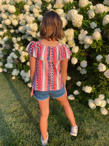 4th of July tunic with distressed denim shorts outfit