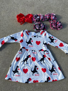 Dino and hearts valentine dress - You Are My Sunshine Boutique LLC
