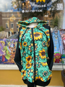 Turquoise sunflowers zip up hoodie
