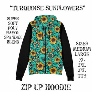 Turquoise sunflowers zip up hoodie