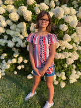 Load image into Gallery viewer, 4th of July tunic with distressed denim shorts outfit