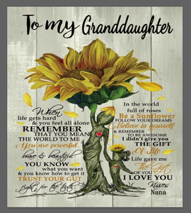 To my granddaughter, sunflower customized blanket, 4 weeks or sooner arrival