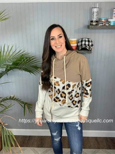 Color block hoodie with zipper, brown - You Are My Sunshine Boutique LLC