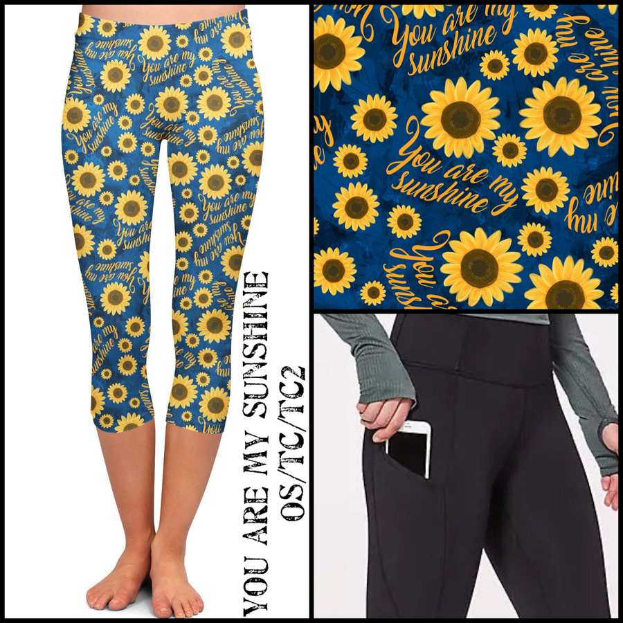 You are my sunshine, sunflower capris with double pockets