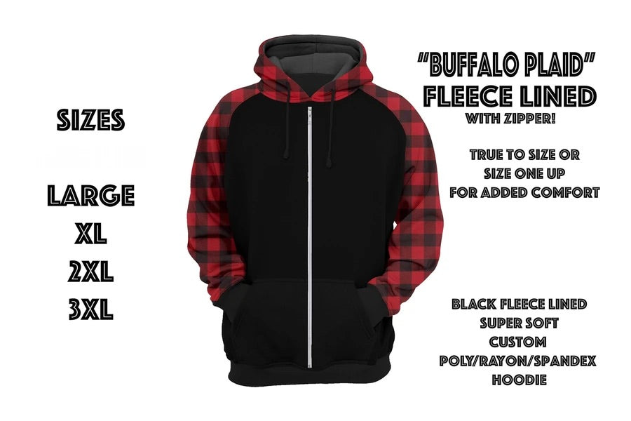Fleece hoodie zipper-Buffalo plaid