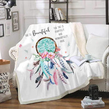 Load image into Gallery viewer, Customized blanket, light teal background, dream catcher, She is beautiful