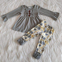 Load image into Gallery viewer, Grey floral outfit with ruffle pants - You Are My Sunshine Boutique LLC
