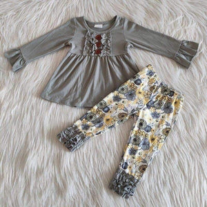 Grey floral outfit with ruffle pants - You Are My Sunshine Boutique LLC