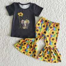 Load image into Gallery viewer, You are my sunshine hippie sunflower and elephant outfit