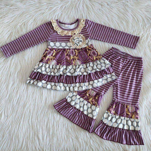 Plum stripped outfit with lace - You Are My Sunshine Boutique LLC