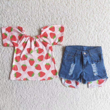 Load image into Gallery viewer, Strawberry 🍓 denim shorts outfit