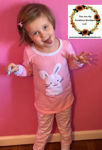 Embroidery Easter bunny pjs, pink - You Are My Sunshine Boutique LLC