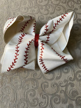 Load image into Gallery viewer, 7” faux leather baseball/softball bows, your choice of alligator or pony holder