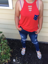 Load image into Gallery viewer, Adult 4th of July, red, white and blue  key hole tank top - You Are My Sunshine Boutique LLC