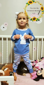 Embroidery Easter bunny pjs, blue - You Are My Sunshine Boutique LLC