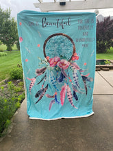 Load image into Gallery viewer, Customized blanket, light teal background, dream catcher, She is beautiful