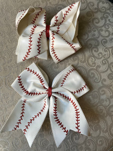 7” faux leather baseball/softball bows, your choice of alligator or pony holder