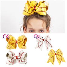 Load image into Gallery viewer, 7” faux leather baseball/softball bows, your choice of alligator or pony holder