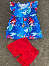 Load image into Gallery viewer, Mermaid outfit with red ruffle shorts