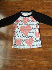 Hearts shirt with black sleeves - You Are My Sunshine Boutique LLC
