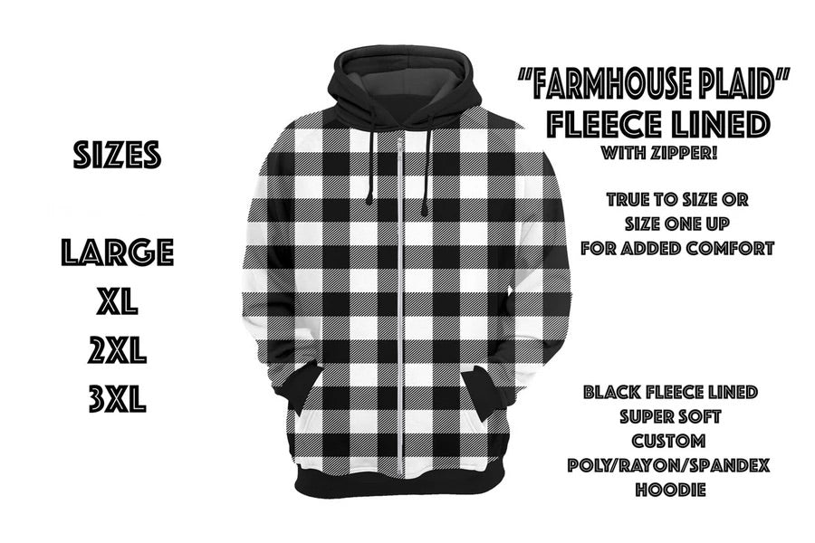 Fleece hoodie zipper-farmhouse plaid