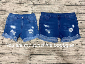 Denim Distressed shorts, light blue - You Are My Sunshine Boutique LLC