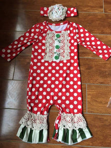 Red and white polkadot romper (no more headband) - You Are My Sunshine Boutique LLC