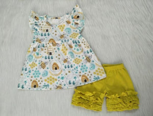 Bee hive outfit with ruffle shorts - You Are My Sunshine Boutique LLC