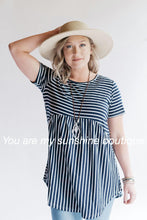 Load image into Gallery viewer, Navy white striped cross back baby doll top - You Are My Sunshine Boutique LLC