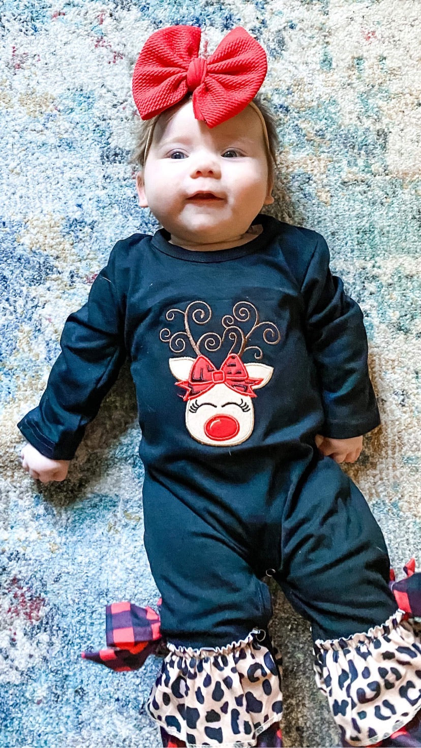 Embroidery reindeer romper - You Are My Sunshine Boutique LLC