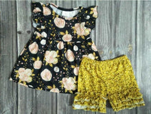 Load image into Gallery viewer, Golden rose outfit with ruffle shorts - You Are My Sunshine Boutique LLC