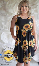 Load image into Gallery viewer, Sunflower dress with pockets, black
