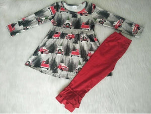 Christmas outfit with red ruffle pants - You Are My Sunshine Boutique LLC