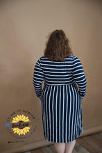Load image into Gallery viewer, Adult dress, navy blue with white stripes
