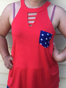 Adult 4th of July, red, white and blue  key hole tank top - You Are My Sunshine Boutique LLC