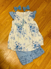 Load image into Gallery viewer, Blue floral  outfit with ruffle shorts - You Are My Sunshine Boutique LLC