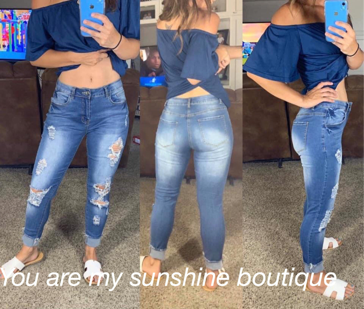 Denim Distressed jeggings/moto jeggings/capris, light blue – You Are My  Sunshine Boutique LLC